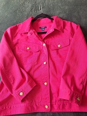 Chaps Women  Bright Pink Button-Front Jean Jacket